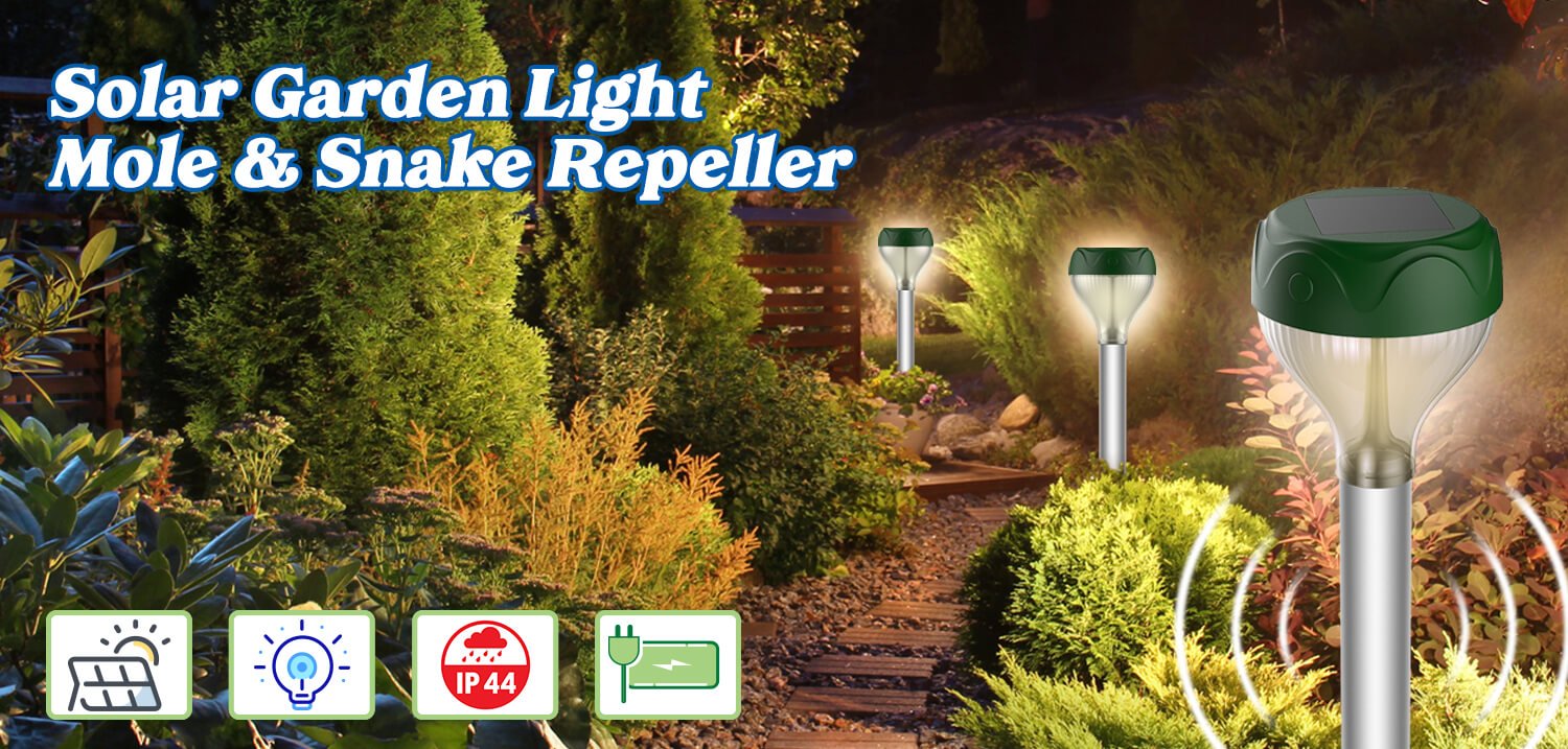 Solar garden light mole and snake repeller