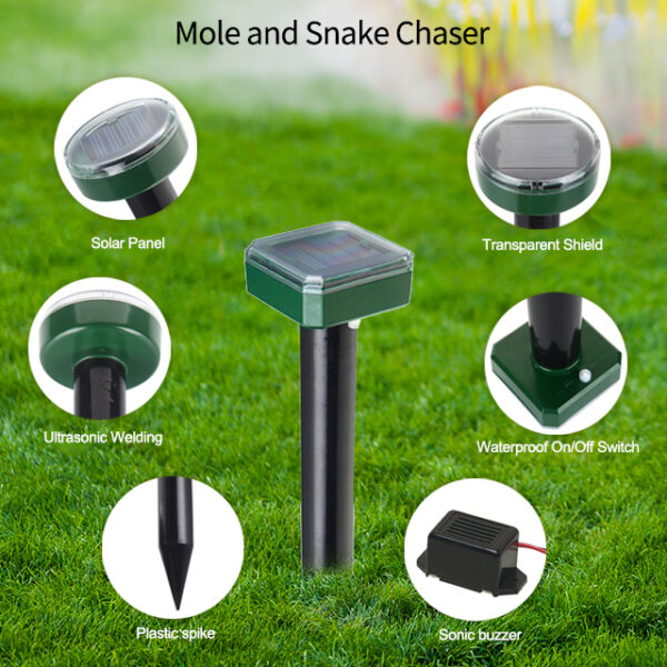 waterproof solar mole repellent stakes ultrasonic gopher repeller spikes