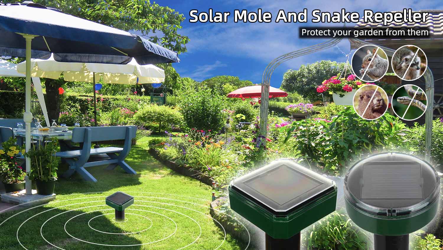 waterproof solar mole repellent stakes ultrasonic gopher repeller spikes